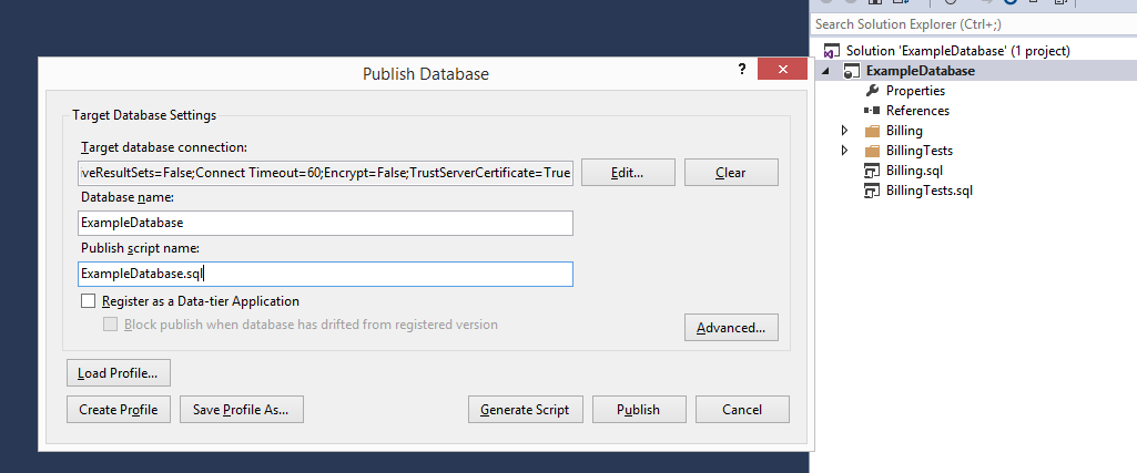 Publish database from Visual Studio