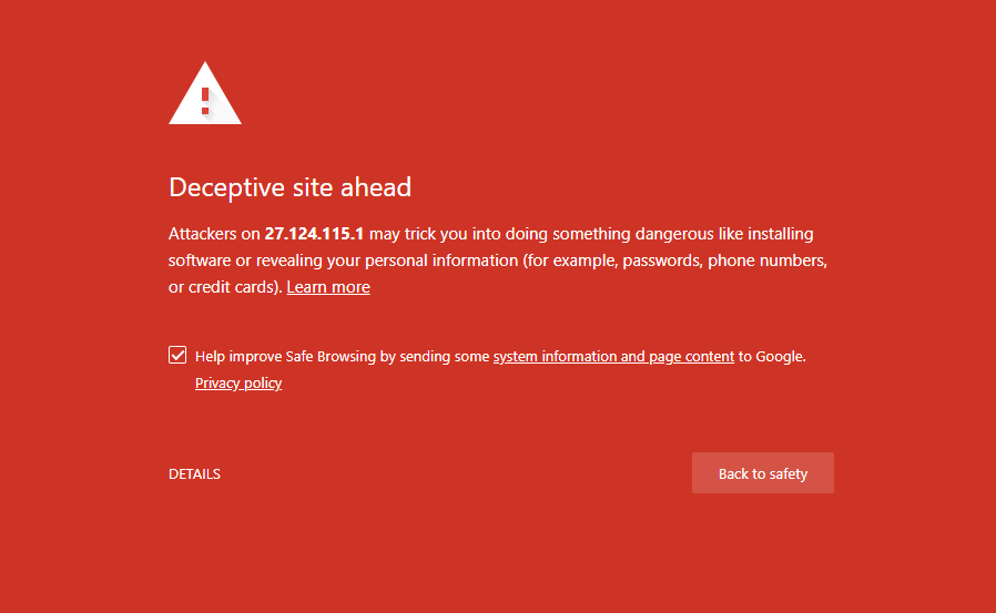 Deceptive Site Warning Google Chrome