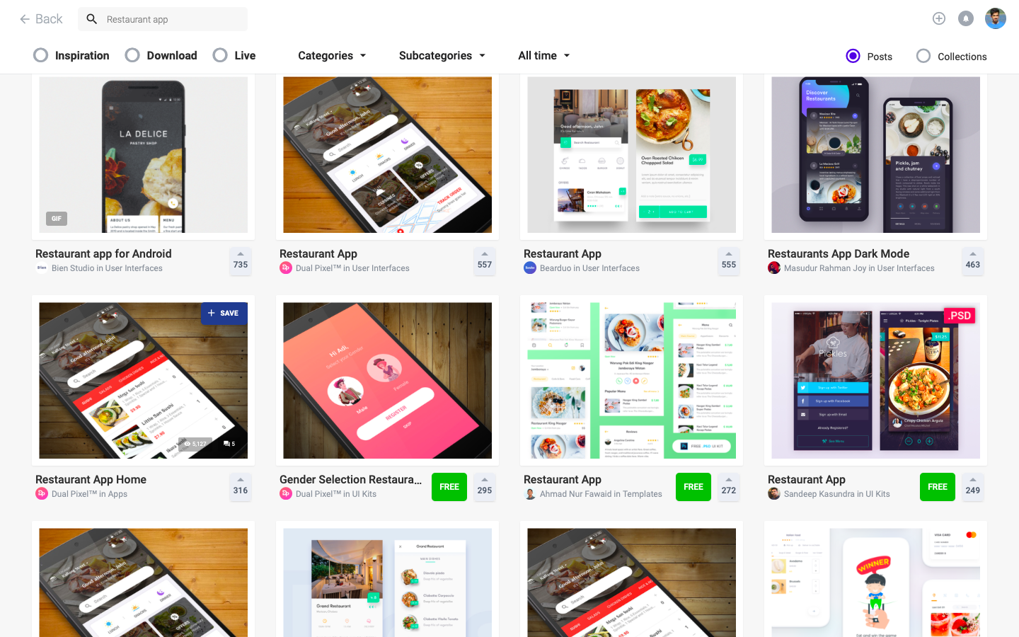 Restaurant app concepts at Uplabs