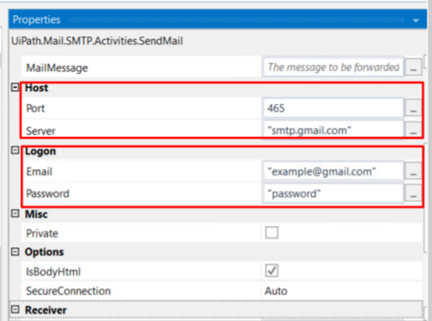 Send SMTP Mail Message configuration