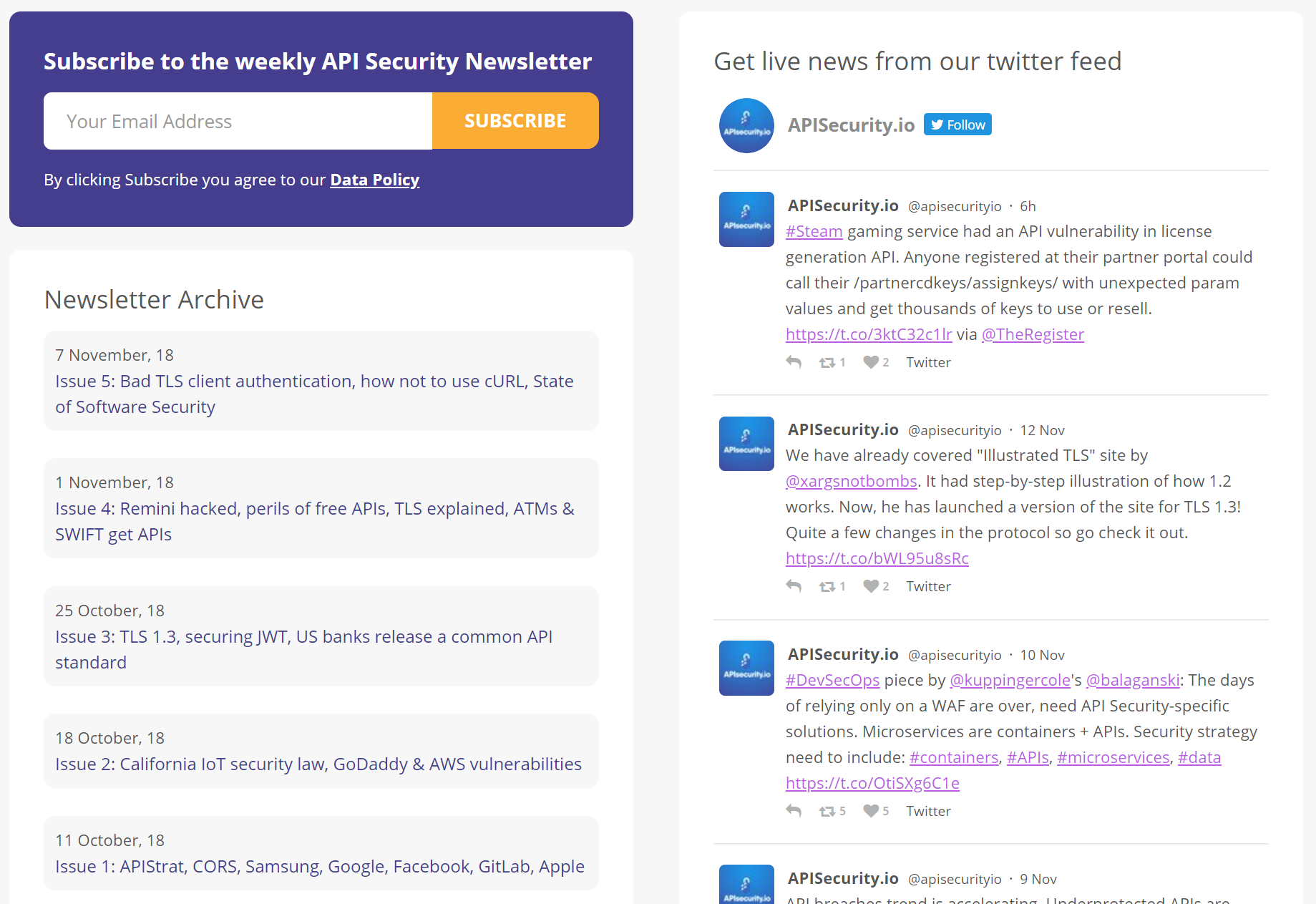 API Security newsletter and news feed