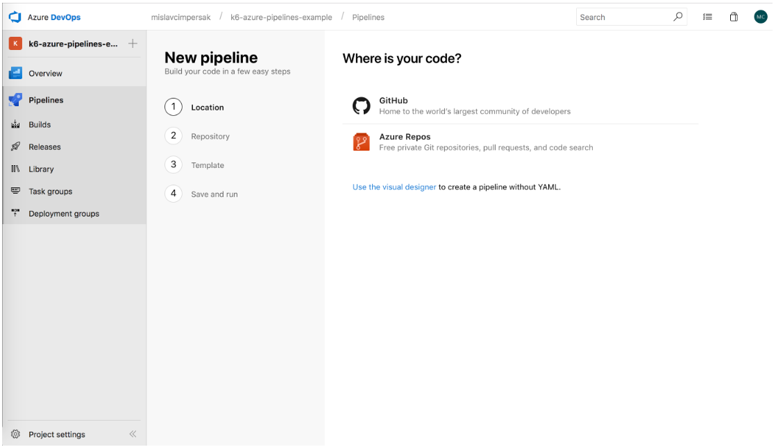 Azure DevOps Pipelines Where is your code Screen