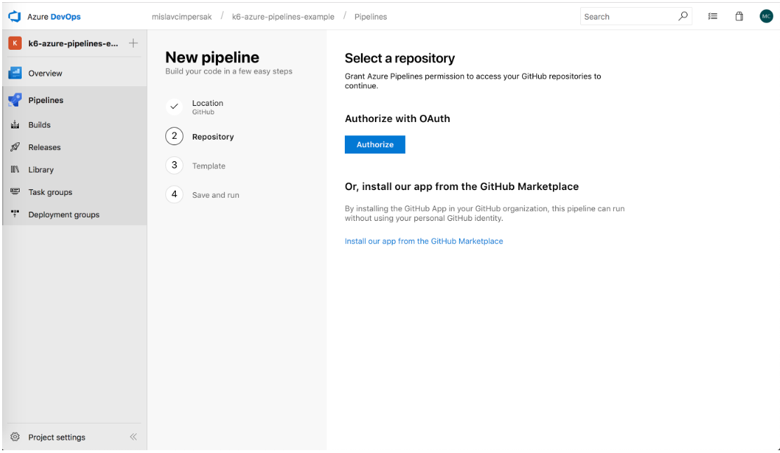 Azure DevOps Repository Authorization Screen