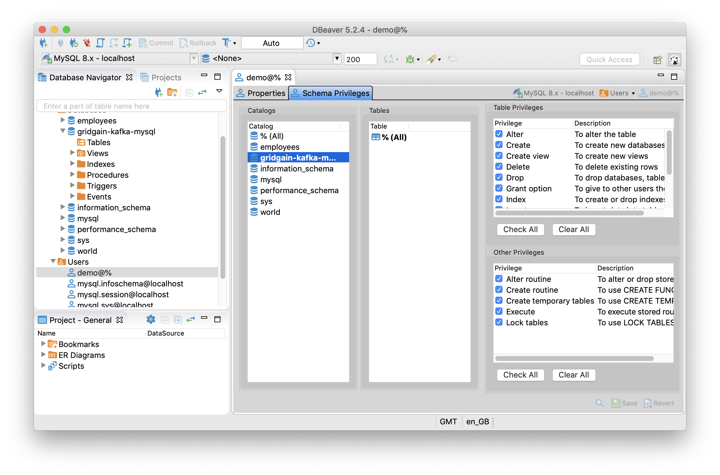 Figure 7: MySQL Database and User Demo.