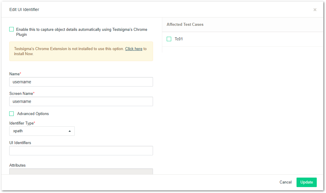 Edit ui identifier_Testsigma