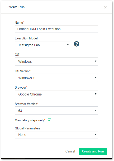 Create and Run_Testsigma