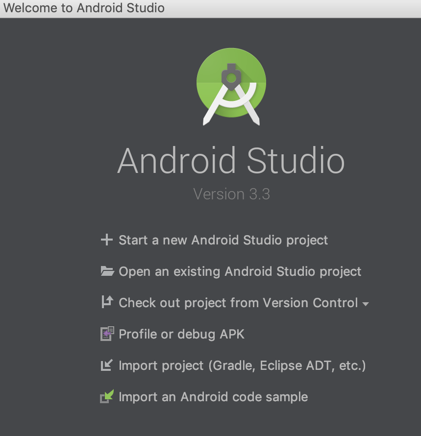 Android Studio Startup screen