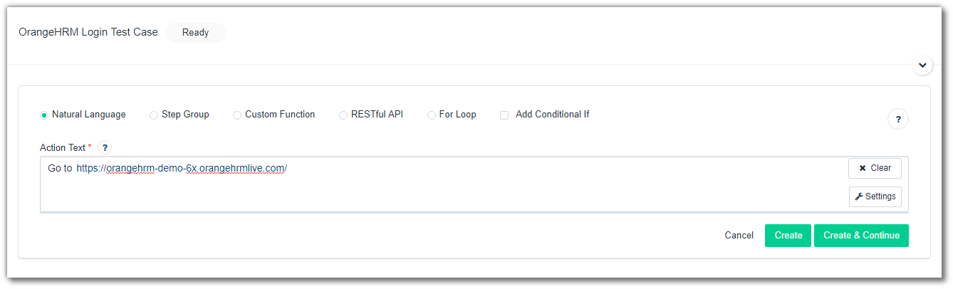 First Goto Step - OrangeHRM Test Case - Testsigma