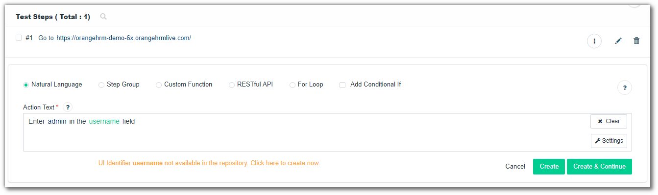 Second Step - Enter Username - Testsigma