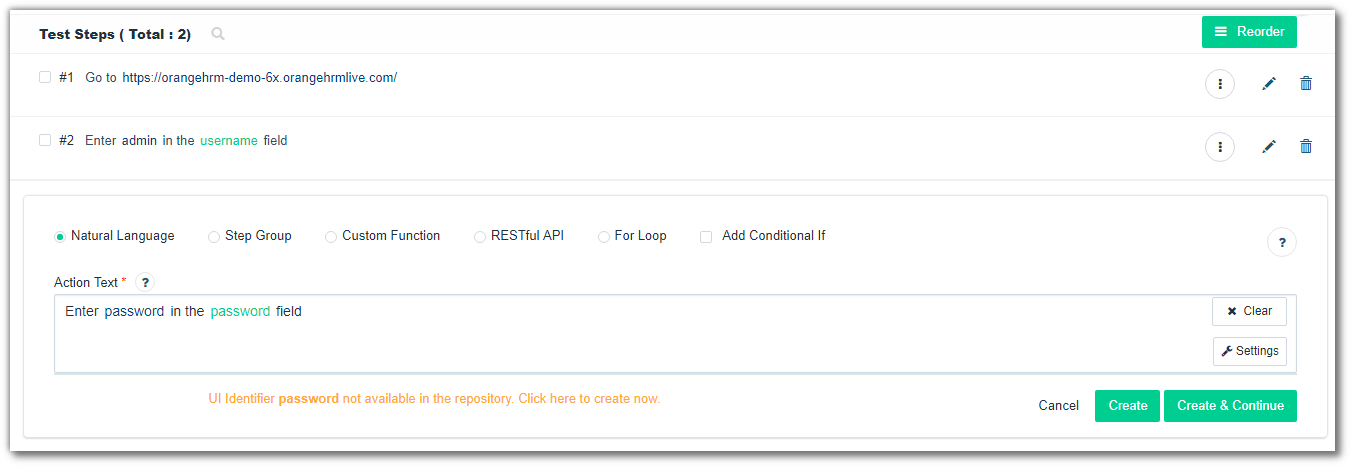 Third Step - Enter Password - Testsigma