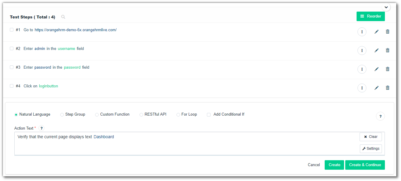 Fifth Step - Verify Login - Testsigma