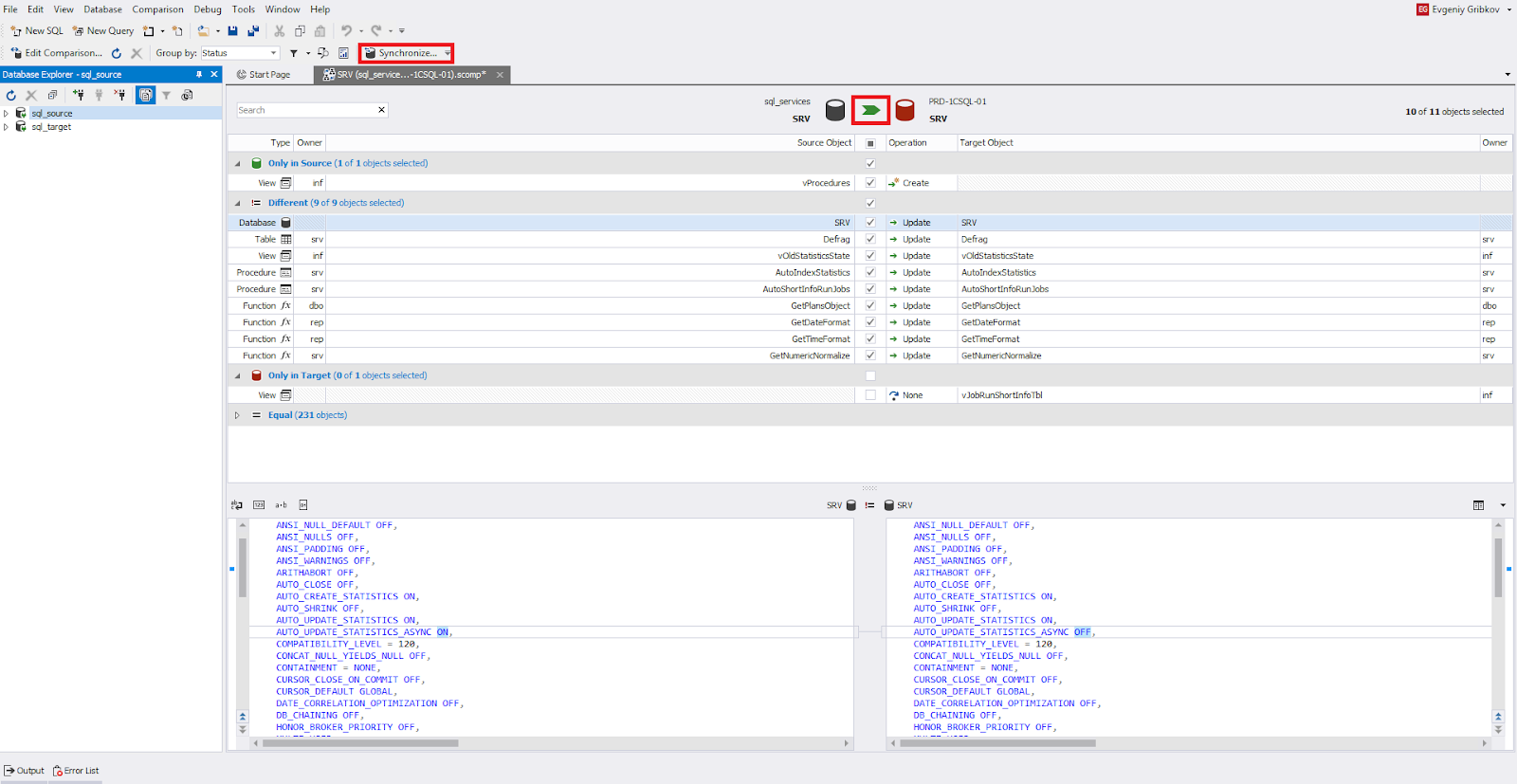 Adjusting synchronization settings