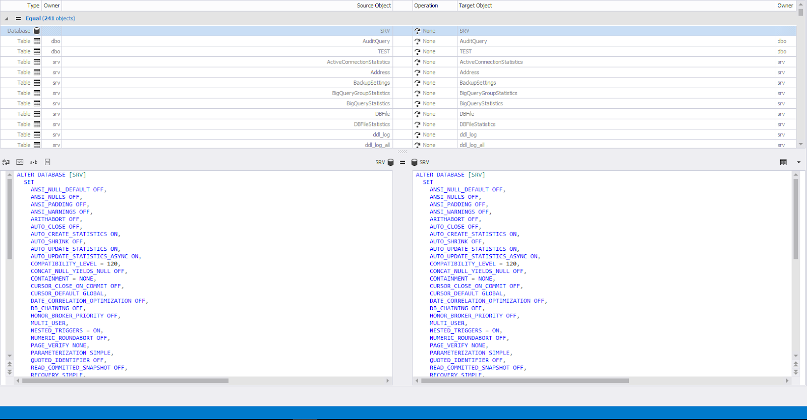 Schema Comparison Window