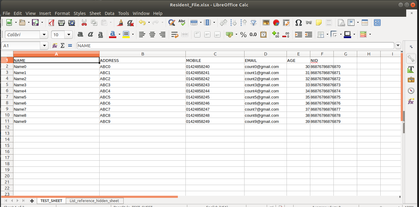 Excel file