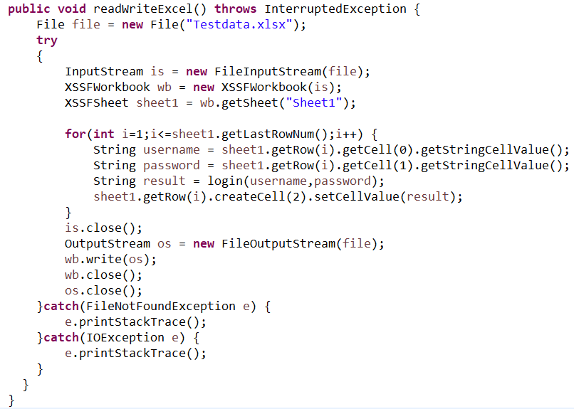 Excel Interaction Using ApachePOI