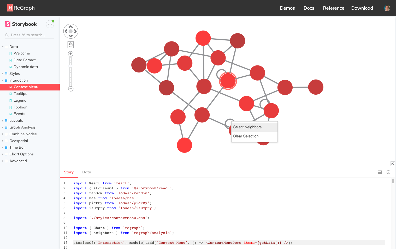 The ReGraph SDK complete with interactive code examples