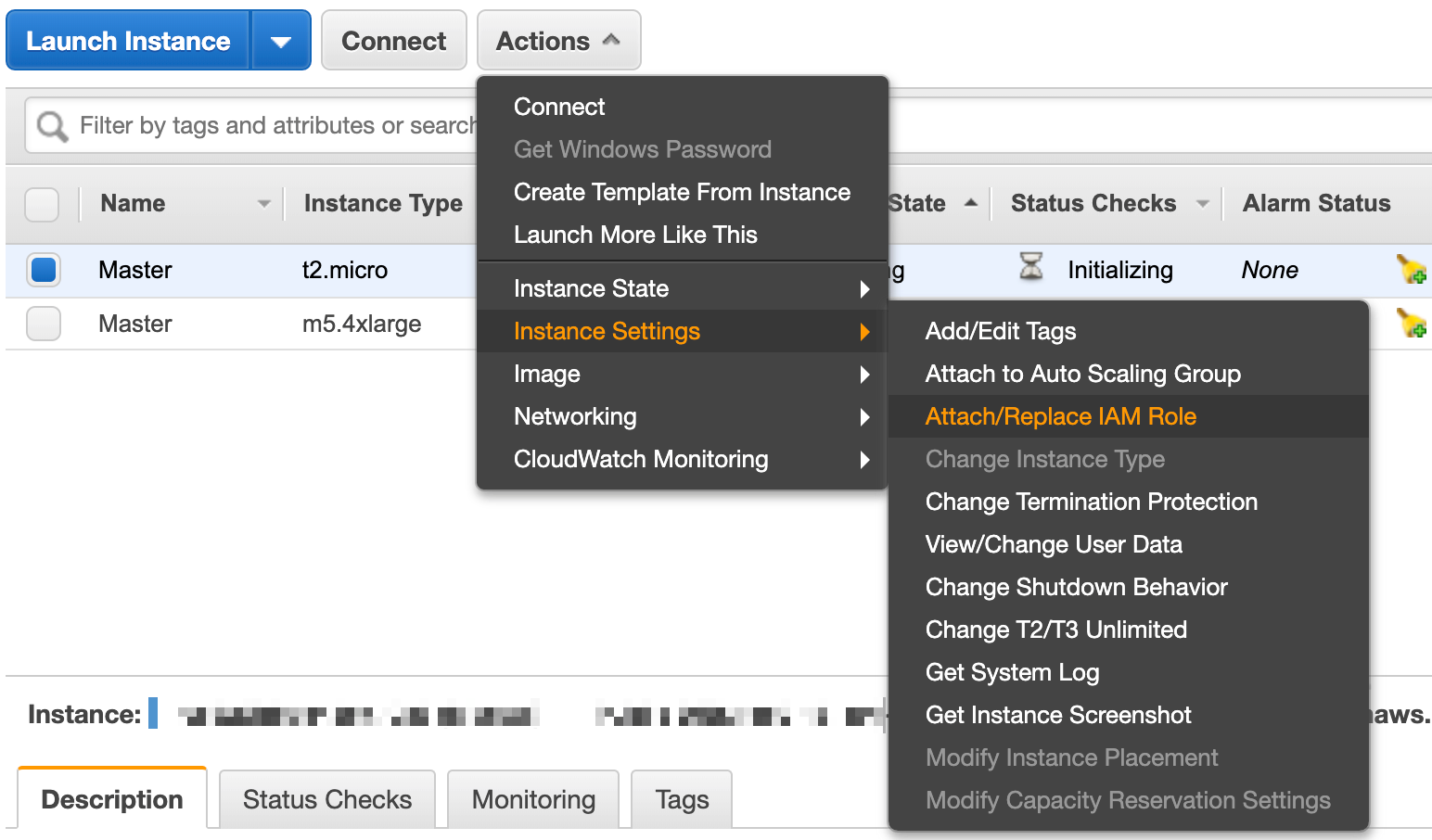 Setting an IAM policy to an existing instance