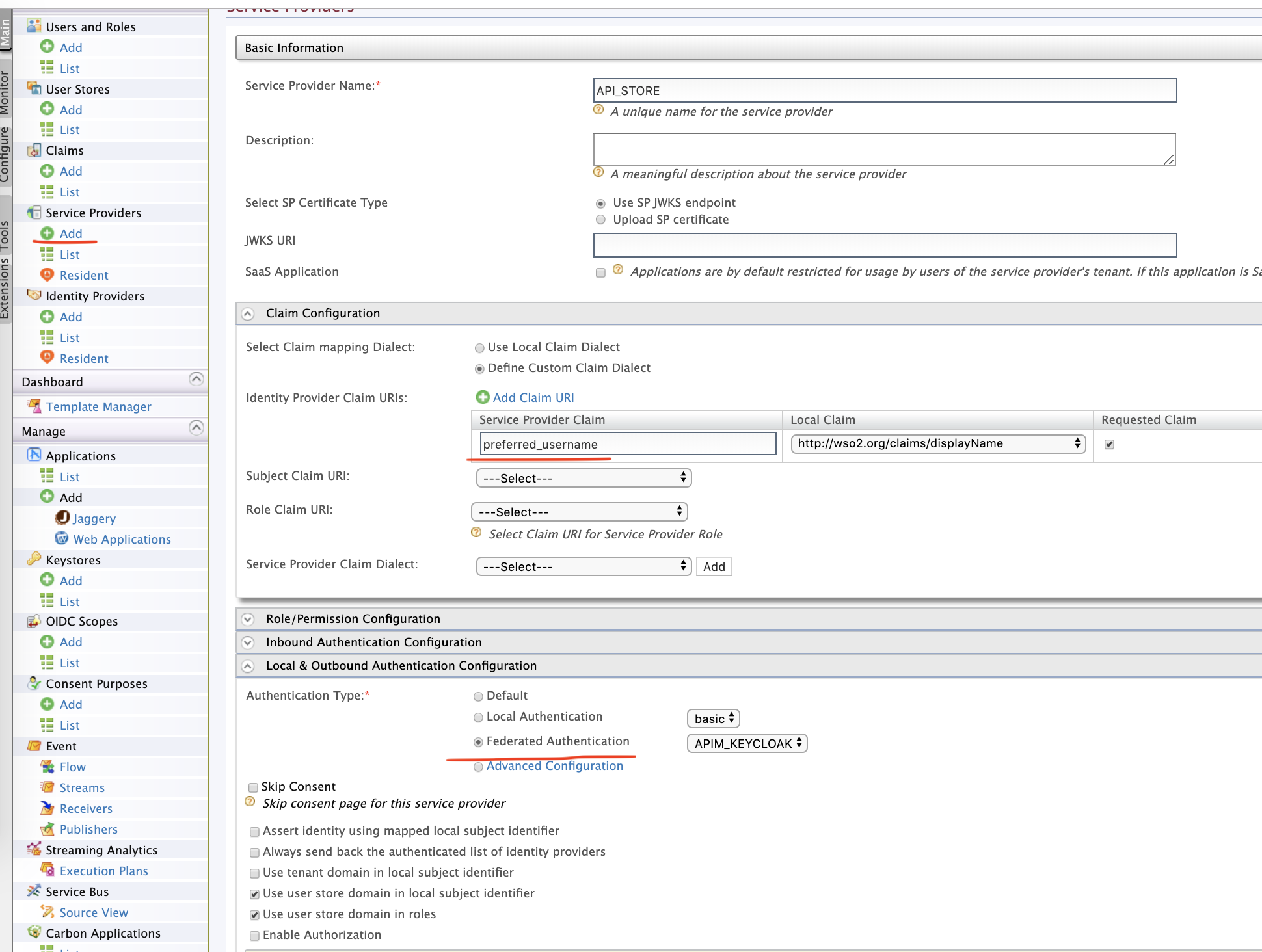 Configuring service provider