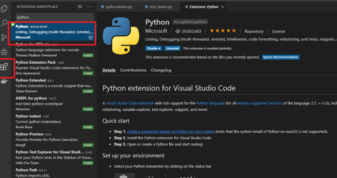 Python extensions for VS Code