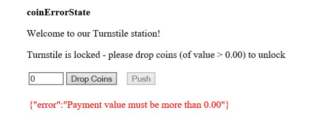 Coin error state as a result of entering zero coins