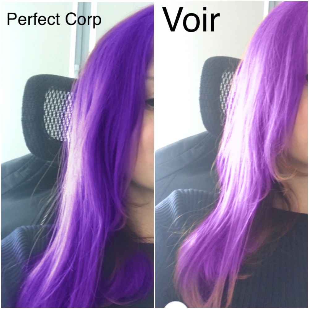 Hair recolor feature comparison of Perfect Corp and VOIR on iPhone 7 Hair recolor feature comparison of Perfect Corp and VOIR on iPhone 7