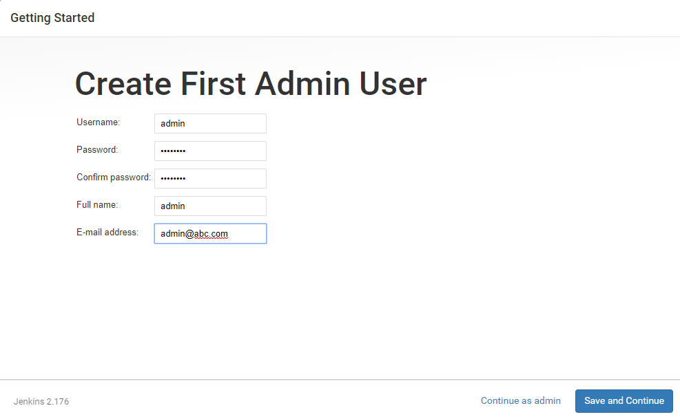 Create first admin user