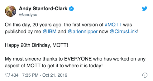 Happy birthday, MQTT tweet