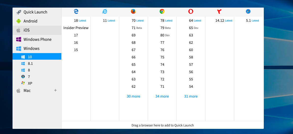 preview of different browsers