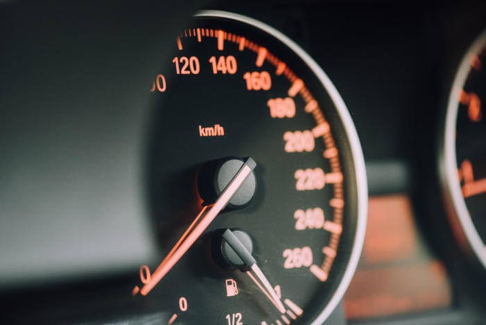 Speedometer on a car dashboard 