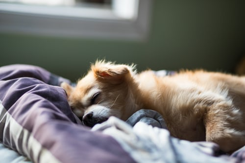 Small dog resting on a bed 