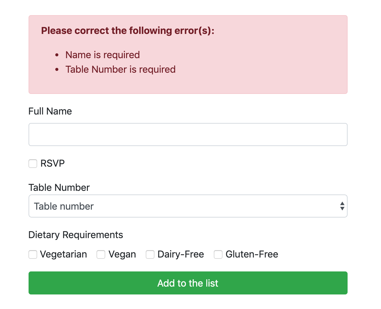 Displaying errors when form input isn&apos;t valid
