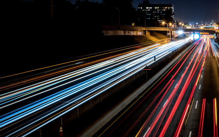 a highway covered in lasers