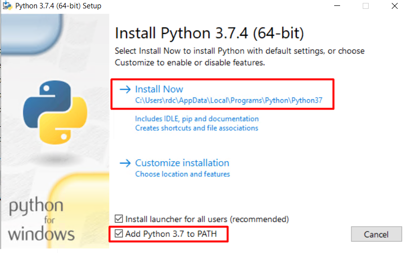 Installing Python and adding to PATH
