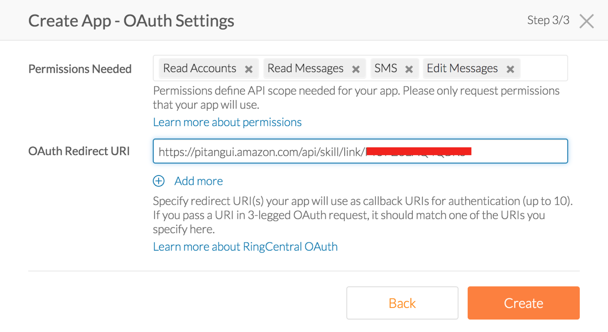 CreateApp - OAuth Settings