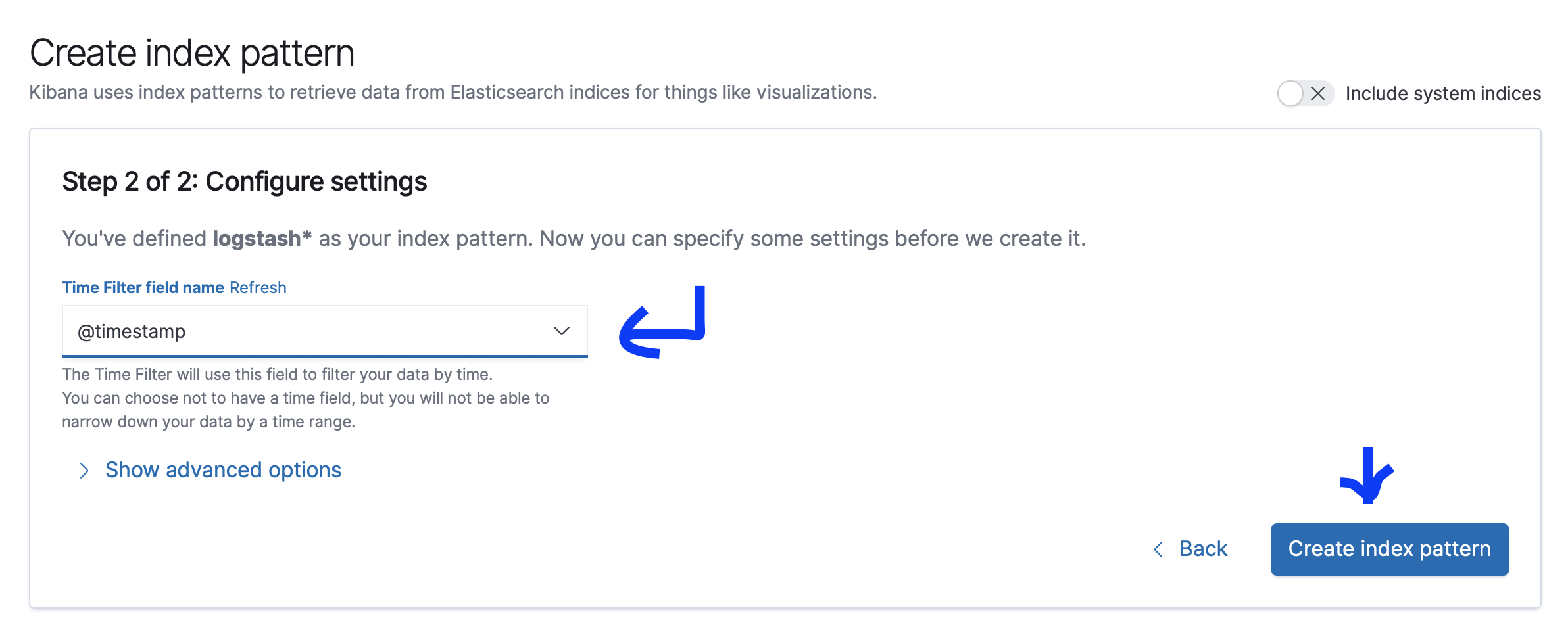 create index pattern step two