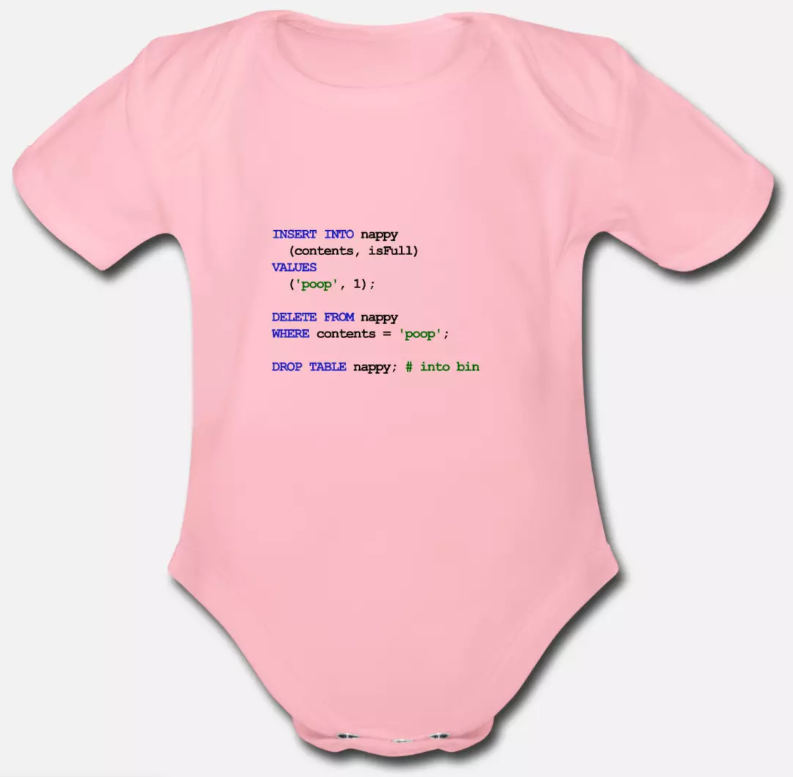 baby onsie with code on it