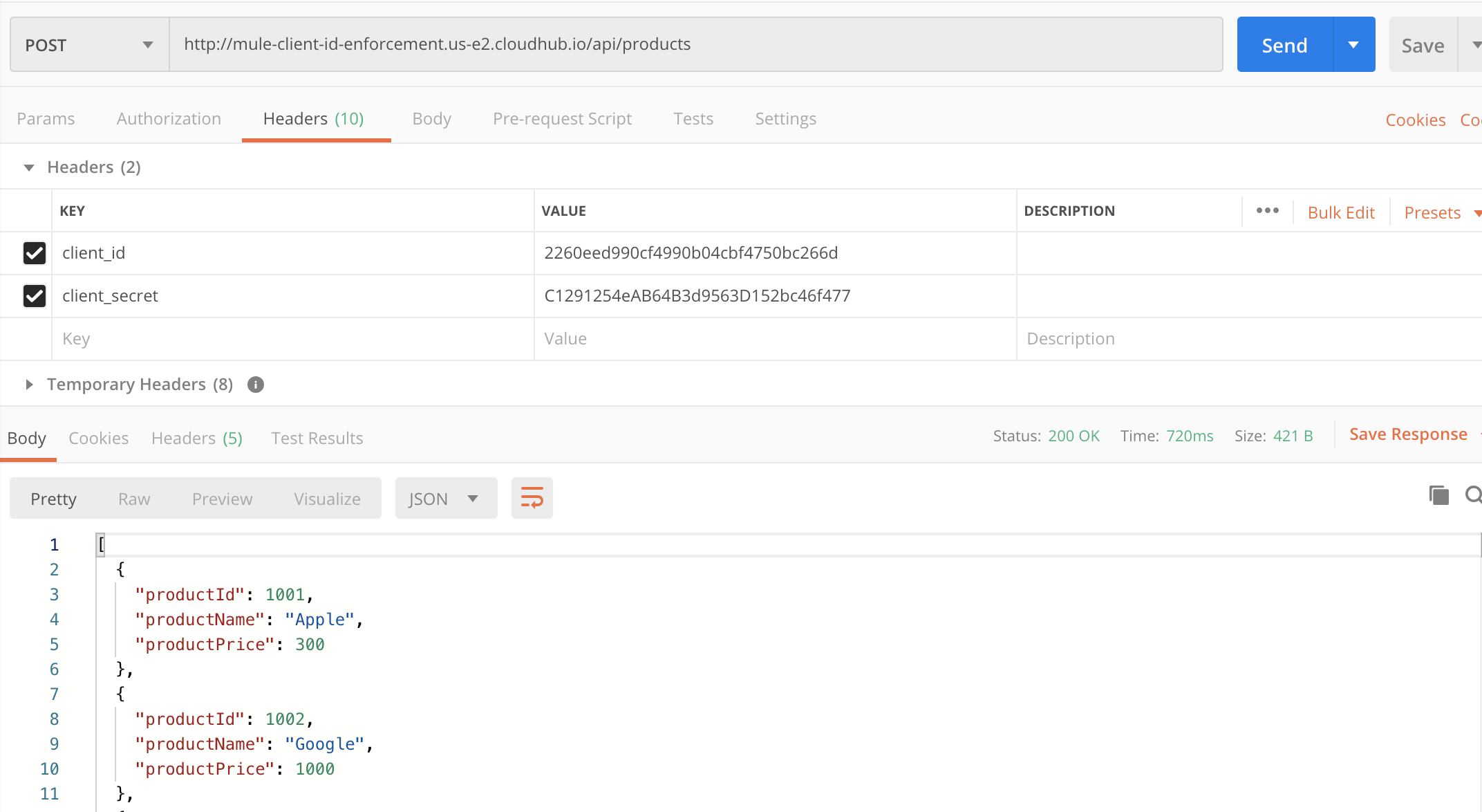 Passing secret and id as headers