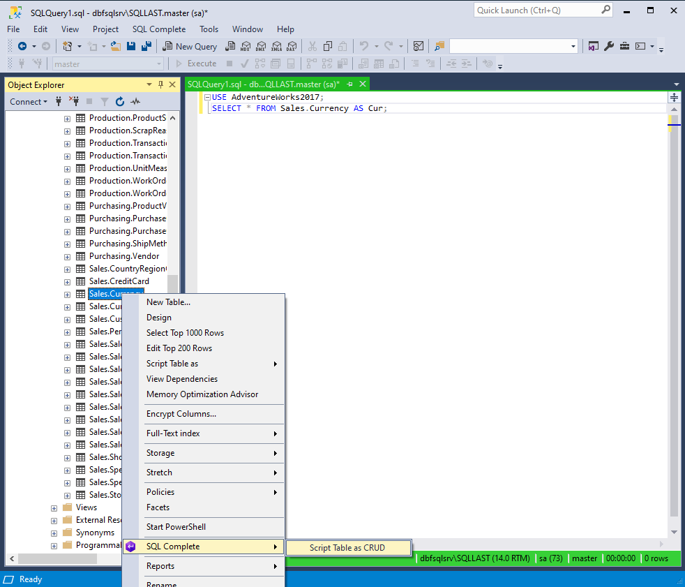 Screenshot of dbForge SQL Complete