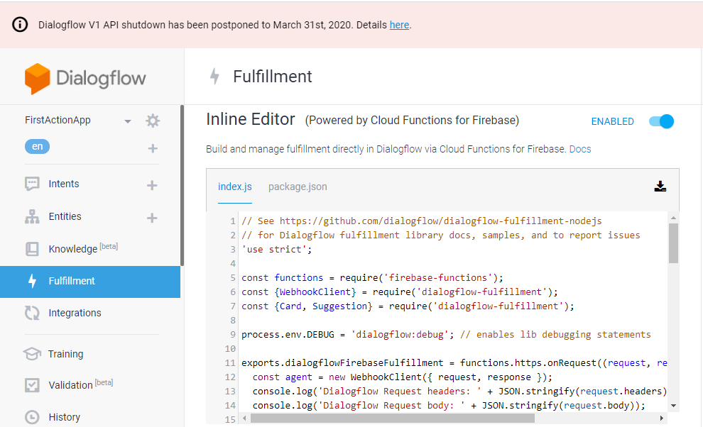 Cloud function fulfillment