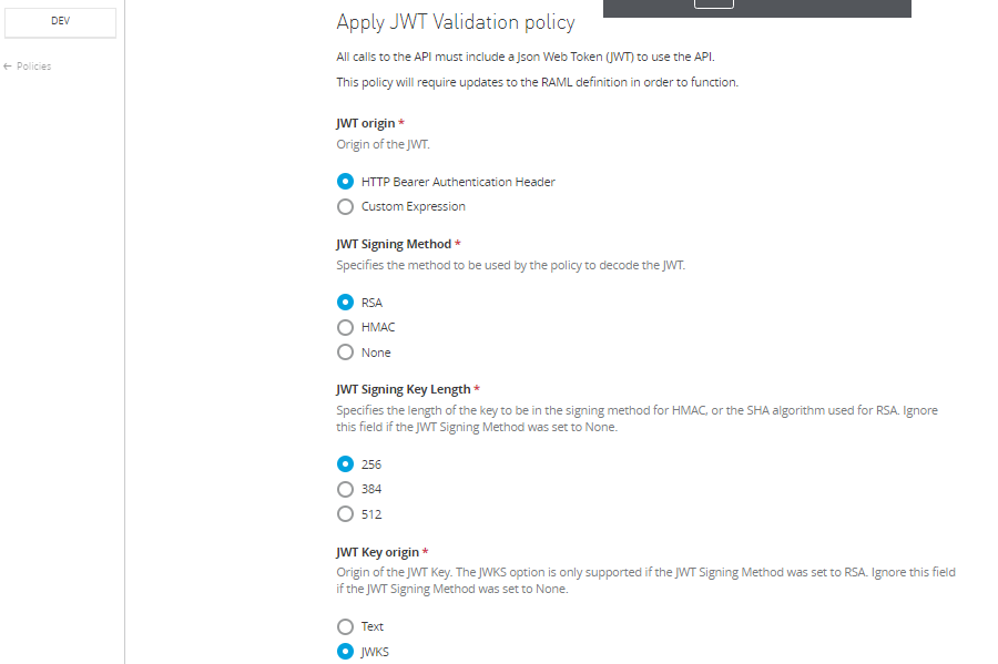 Applying the JWT policy