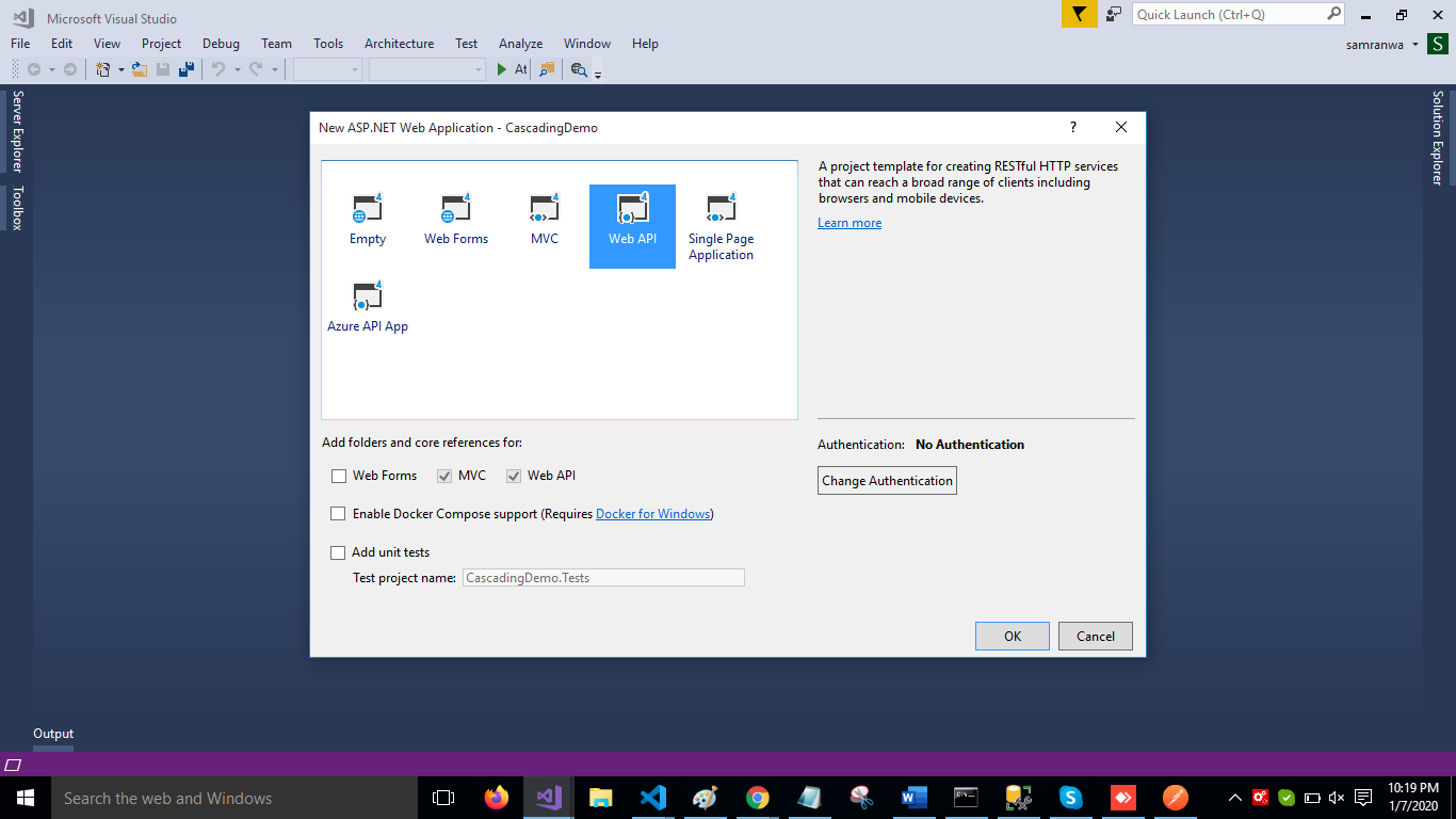 Selecting template as Web API