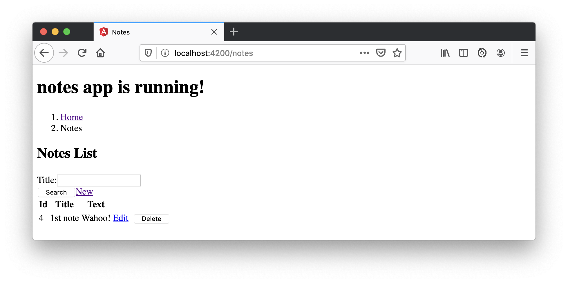 Notes list (functional)
