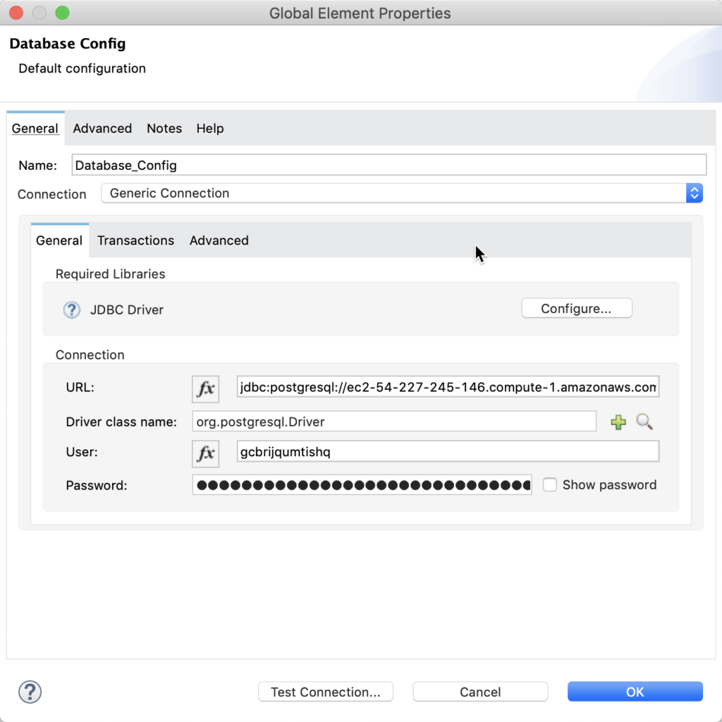 Database configuration