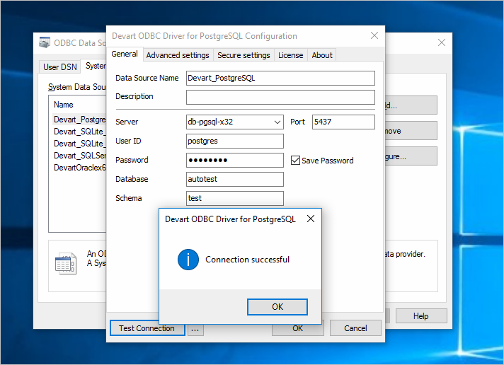 Screenshot of PostgreSQL Configuration on Devart