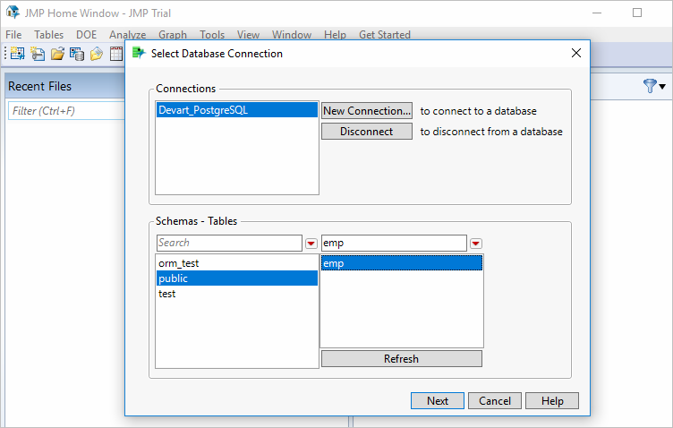 Select the table or schema