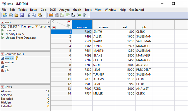 Columns displayed in the grid