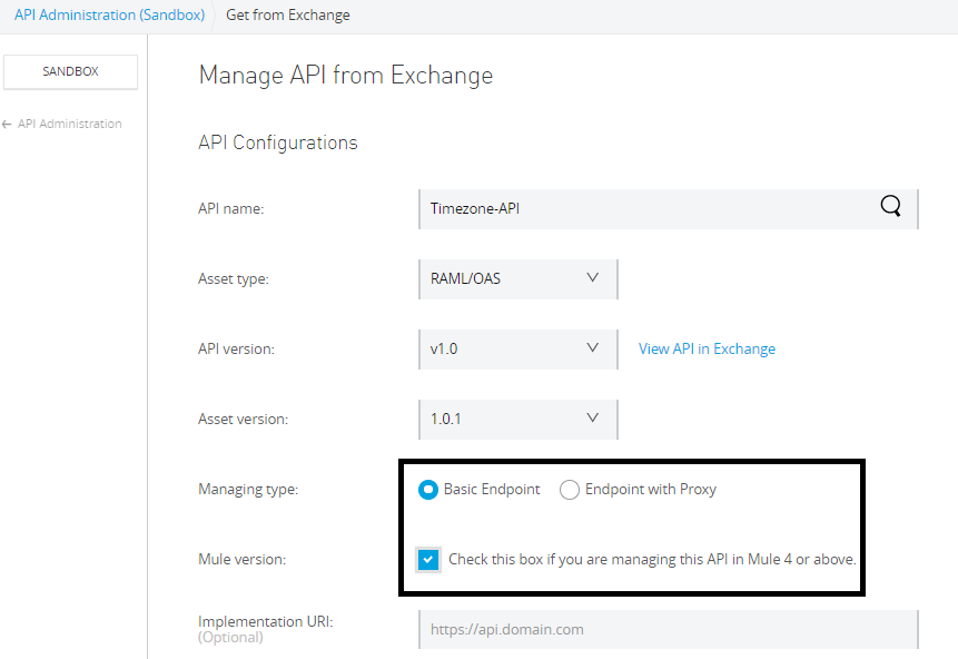 API admin sandbox