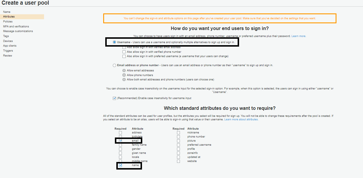 Selecting attributes