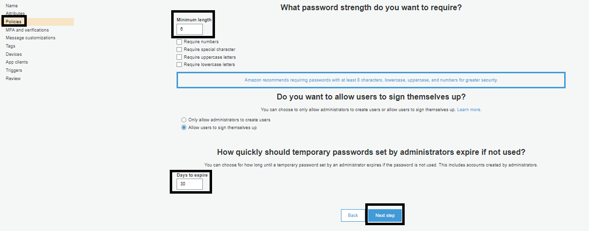 Selecting password policies