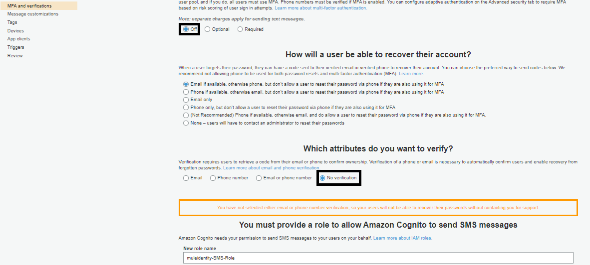 Selecting MFA without verification